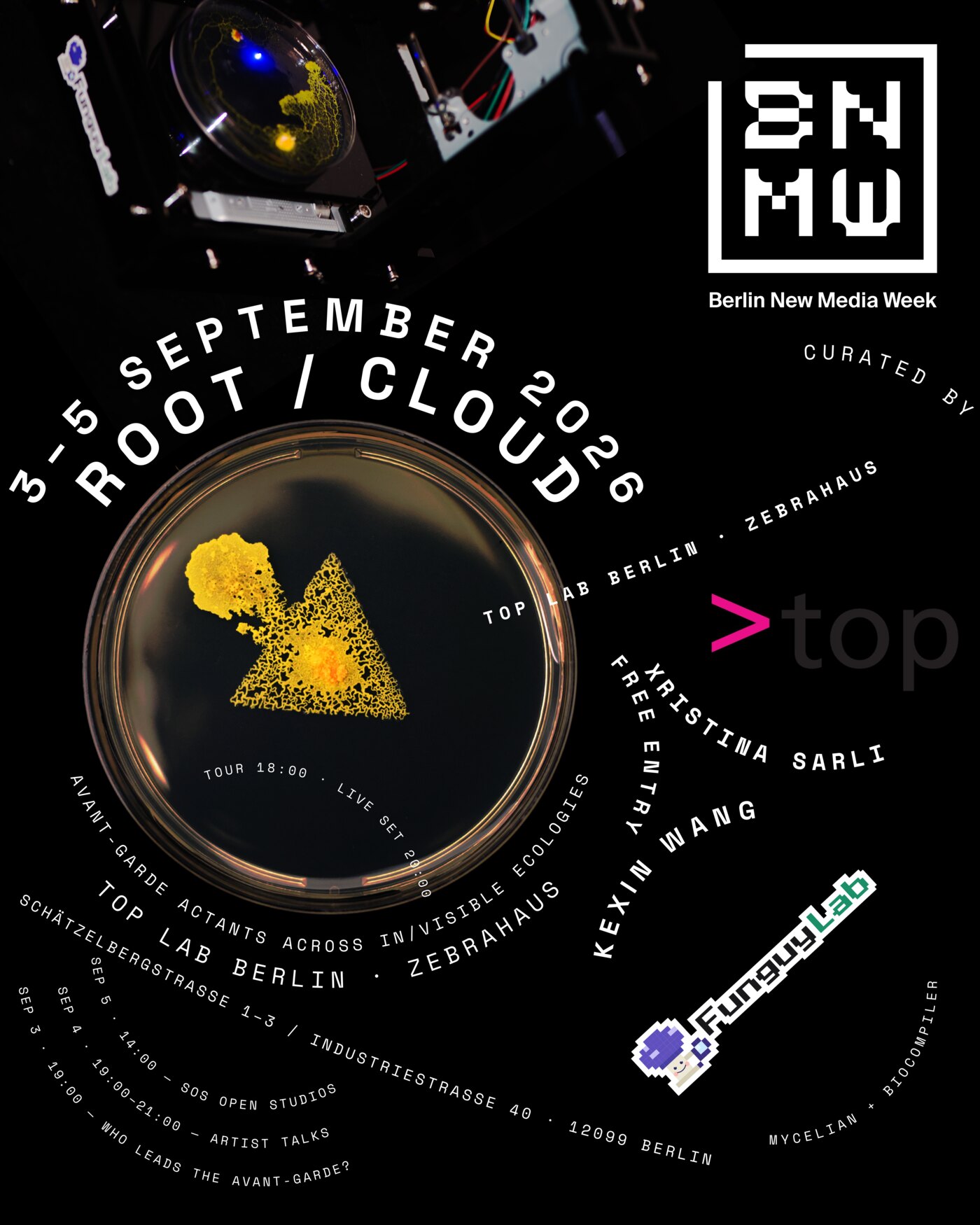 Berlin New Media Week 2026 — ROOT / CLOUD poster, Kexin Wang, 3–5 Sep 2026, TOP Lab Berlin