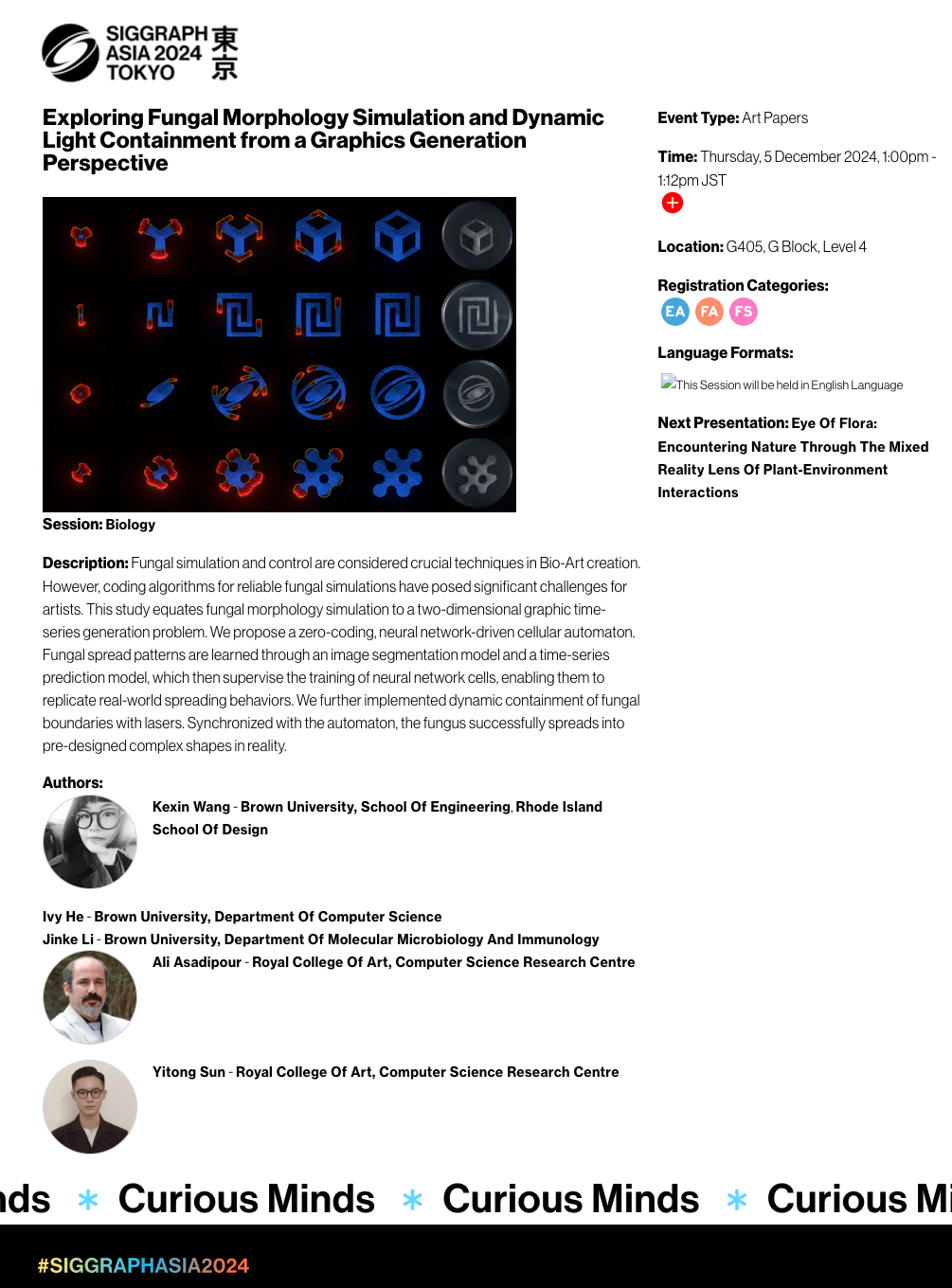 SIGGRAPH Asia 2024 Art Papers — Fungal Morphology Simulation & Dynamic Light Containment, artineer