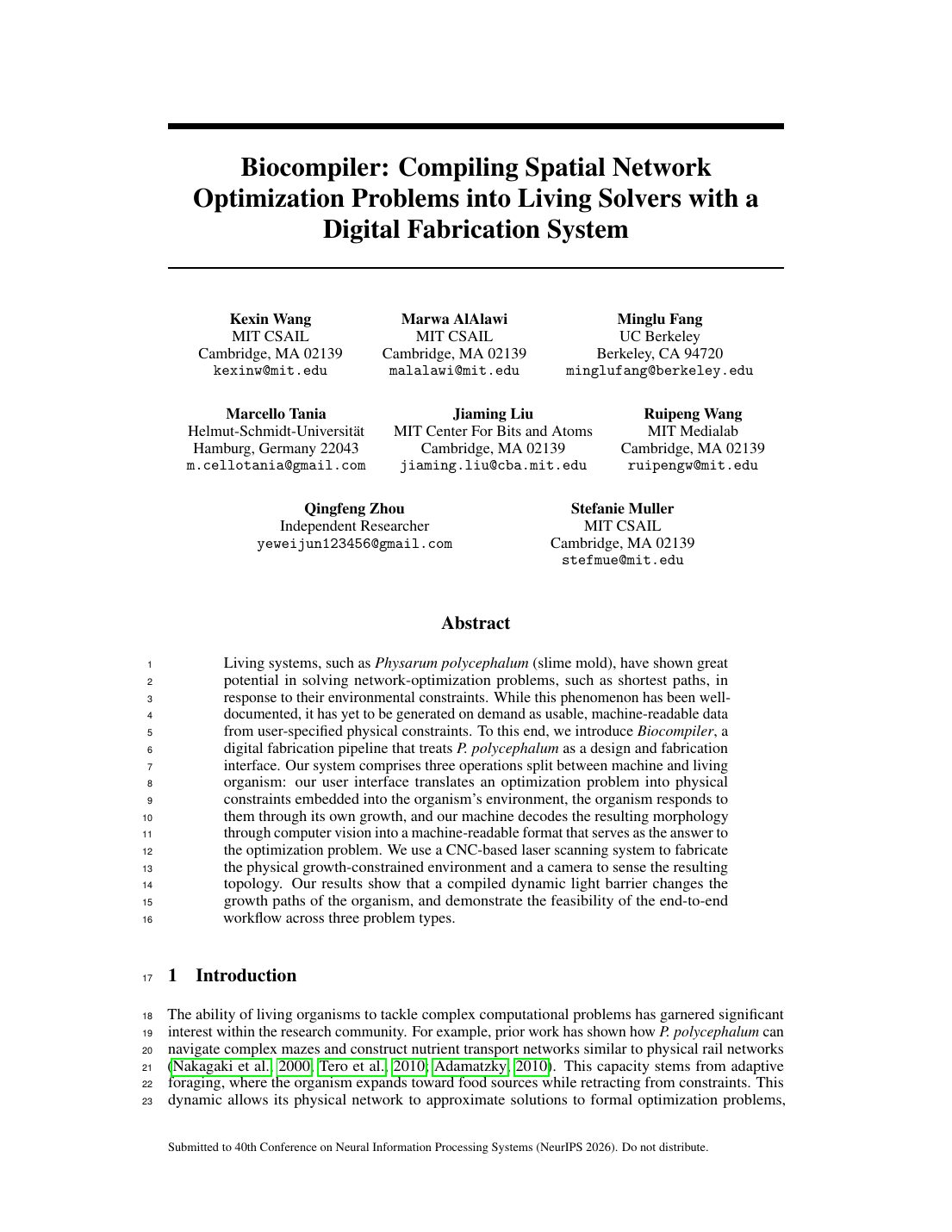 Biocompiler research paper — NeurIPS 2026, cover page